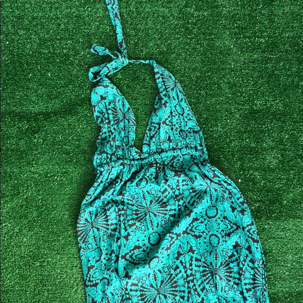 Teal & brown boho maxi dress